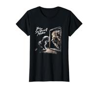 How You See Yourself Matters - Specchio Divertente con Leone e Gattino Maglietta con Stampa Grafica Economica, Donna, Nero, XL