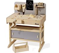 howa Banco da Lavoro in Legno per Bambini Set di Attrezzi da 32 Pezzi 4900 | Banco da lavoro XXL per bambini con cassetta degli attrezzi, realizzato in legno, altezza di lavoro regolabile da 58a 73 cm