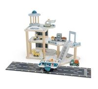 howa Giocattolo aeroporto in legno con aereo ed elicottero, set da gioco con pista, torre, veicoli e 4 personaggi, set di giocattoli in legno con 18 accessori 7018 pezzi