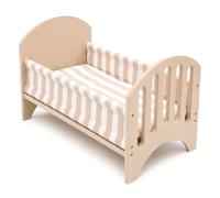 howa Lettino per bambole Stripes, in legno, con cuscino e coperta, 21403 | Lettino per bambole beige per bambole fino a 48 cm, con tessuti in moderno design a righe beige/bianco