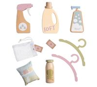 howa Set di accessori per lavatrice giocattolo, in legno, 10 pezzi, 4894 | Accessori per il bucato giocattolo:flacone spray,2 detersivi,dispenser,sacco per la biancheria,2 pastiglie,2 grucce