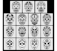HOWAF 15pcs Messicano Teschio Stencil per Halloween Disegno Pittura, Riutilizzabile Stencil Modelli per Bambini Halloween Fai Da Te Scrapbooking Mestieri Teschio di Zucchero Zucca Scultura Artigianato