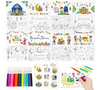 HOWAF 16 Biglietto Auguri Eid Mubarak da Colorare, con Buste, Adesivi Eid Mubarak, Penne, Biglietto di Eid Mubarak Biglietto Auguri Ramadan Mubarak per Regalo Eid Mubarak Ramadan Decorazioni Bambini