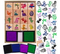 HOWAF 16pcs Dinosauro Timbri per Bambini Ragazzo Artigianato con Inchiostro Tampone 4pcs, Timbri di Legno di Dinosauro per Ragazzo Fai-da-Te Scrapbooking Carta Mestieri Regalo Riempitivi di Sacchetti