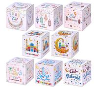 HOWAF 16pcs Eid Mubarak Regalo Scatole, Bianco Scatola Regalo Eid Mubarak di Caramella Regalo Ramadan Kareem Decorazione Eid Mubarak Decorazioni per Musulmani Eid al-Fitr Caramelle Dolce Scatole