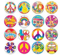 HOWAF 16pz Spille Hippie Accessori, Spille Feste a Tema Anni '60, Pins Groovy Retrò Segno di Pace di Ritagli di Fiori per Costume Hippie Decorazioni Anni '60 '70
