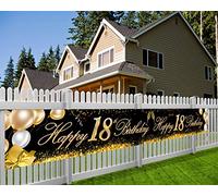 HOWAF 18 Anni Compleanno Decorazione Oro Nero, Extra Lungo Tessuto Striscione per 18 Anni Compleanno Addobbi per Giardino Tavolo Parete, 9 x 1.2 Piedi