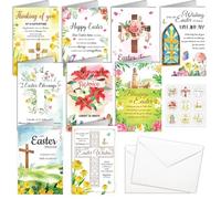 HOWAF 18 biglietti di auguri pasquali Lui è risorto, biglietti religiosi con croce pasquale con buste e adesivi, biglietti regalo di Pasqua cristiana, biglietti di auguri con messaggi biblici per