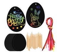 HOWAF 20 Pezzi Uova di Pasqua Scratch Art Pasqua Decorazioni Fai da Te per Bambini, con Penne di bambù e Nastro da Appendere, Regalo di Pasqua Bambini
