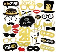 HOWAF 2024 Capodanno Accessori Photobooth Dr?Le DIY Kit Photo Booth Props Costume Masquerade Cappello Occhiali per Adulti Bambini Capodanno Compleanno Matrimonio Decorazione favore (31 pezzi)
