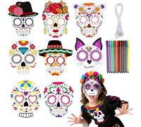 HOWAF 24 Maschera Dias De Los Muertos,Maschere da Colorare per Bambini Maschera Teschio Messicano Fiesta Messicana Maschere Carnevale da Colorare maschera Dia De Los Muertos Decorazioni Halloween Mask