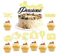 HOWAF 25 Decorazioni e Gadget per Pensione, Topper Torta Finalmente in Pensione, Cake Topper per Decorazioni Torta, Regalo per Donna e Uomo