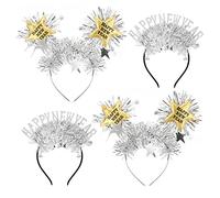 HOWAF 4 Cerchietti Capodanno 2026 Cerchietto per Capelli Happy New Year Fascia per Capelli con Stelle Accessori Foto Booth per Decorazioni Capodanno 2026 Gadget, A