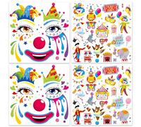 HOWAF 4 Pezzi Tatuaggi Halloween Viso, Adesivi Viso Clown Tatuaggi Temporanei per Costume Clown Colorato, Costumi Halloween