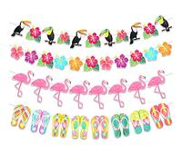 HOWAF 4Pcs Hawaii Tropical Summer Party Banner, Fenicotteri Rosa Fiore di Ibisco Tucano Infradito Aloha Banner Luau Tropicali Ghirlanda Hanging Decor per Addobbi Festa Hawaiana Decorazioni Compleanno