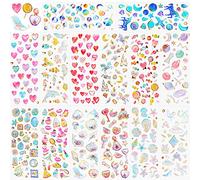 HOWAF 500+ 3D Puffy Adesivi per Bambini Ragazze DIY Scrapbooking, Brillantini Adesivi Stickers per Rivista Foto Album, Arcobaleno Unicorno Cuore Pianeta Principessa Vedi Animale Dolce Fenicottero