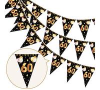 HOWAF 60 Decorazioni Compleanno Oro Nero, 60 Anni Anniversario Bandierine 60 Compleanno Striscione Triangolari Ghirlanda Decorazione di Festa Compleanno per Uomo Donna