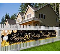 HOWAF 80 Anni Compleanno Decorazione Oro Nero, Extra Lungo Tessuto Striscione per 80 Anni Compleanno Addobbi per Giardino Tavolo Parete, 9 x 1.2 Piedi