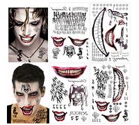 HOWAF 82pcs Joker Tatuaggi Halloween Tatuaggi temporanei Body Art Adesivi per Festa di Halloween Cosplay Decorazione