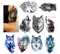 Howaf 9 pezzi lupo Tatuaggi temporanei grandi tattoo Rimovibili Tatuaggi adesivi body art alla moda unisex per adulti uomo donne, 21X15cm
