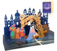 HOWAF Biglietti Auguri Natale 3D Pop Up Presepe Completo, Biglietto Auguri Natale Presepe Natalizio Completo Statuine Presepe Biglietti Natale con Busta Natività Presepe Biglietto Natale Regalo Natal