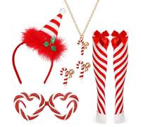 HOWAF Costume Bastoncini di Zucchero Natalizi, Cerchietti Natalizi Cerchietto Natale, Candy Cane Calze Natale, Bicchieri di Natale, Candy Cane Collana Natalizia, Orecchini Natale per Costume Natale