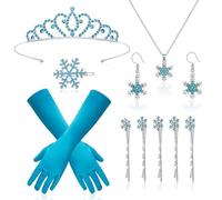 HOWAF Costume Principessa Donna, Diadema Principessa Corona Regina Guanti Fermagli per Capelli Fiocco di Neve Collana Orecchini Fiocco di Neve per Costume Halloween Princess