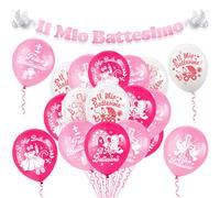 HOWAF Decorazioni Battesimo Bimba, Festone Striscione Scritta Il Mio Battesimo Palloncini per Addobbi Baby Shower Rosa