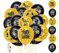 HOWAF Decorazioni Capodanno 2026, 30 Pezzi Nero e Oro Palloncino Capodanno Felice anno nuovo Palloncino in Lattice Elio Palloncini da 12 Pollici con Nastro per addobbi capodanno 2026