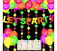 HOWAF Decorazioni per feste al neon di compleanno, spirali appese che brillano nel buio Palloncini al neon Facciamo festa Banner per festa UV Decorazioni per feste di compleanno al neon