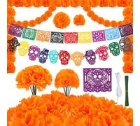 HOWAF Dia De Los Muertos Decorazioni, Fiori di Calendula Artificiale Ghirlande Artificiali, Bandierine Giorno Dei Morti in Feltro per Dia De Los Muertos Accessori, Halloween Decorazioni
