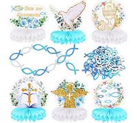 HOWAF First Communion Honeycomb Centerpieces, First Holy Communion Honeycomb Table Centerpieces & Communion Confetti for First Holy Communion, Confirmation, Christening