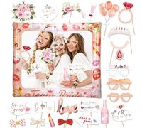 HOWAF Gadget Addio al Nubilato, 23 Pezzi Photo Booth Accessori Fai da Te e Team Bride Cornice per Selfie Gonfiabile kit Decorazioni per Addio al Nubilato Sposa e Amiche, Oro Rosa