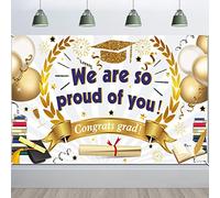HOWAF Grande striscione di sfondo di laurea per la decorazione della festa di laurea 2023, siamo così orgogliosi di te Banner in tessuto classe del 2023 Grad University High School Student Laurea