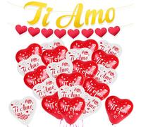 HOWAF Kit Romantico, Palloncini a Forma di Cuore Rosso Ti Amo Palloncino Cuore Palloncini San Valentino Palloncino Ti Amo Striscione Ti Amo Bandiera Cuori Ghirlanda per San Valentino Anniversario