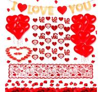 HOWAF Kit Romantico San Valentino Decorazioni, Palloncini Cuore, Ghirlanda di Cuore, Petali di Rosa, Candela Cuore, Runner da Tavolo per Decorazioni San Valentino Anniversario Matrimonio Fidanzamento