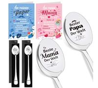 HOWAF Mom And Dad Gift, 2 Coffee Spoons Engraved with Best Mom Dad in The World, with Card Mom Dad Father's Day Gifts Mother's Day Gift Birthday Gift for Mom And Dad