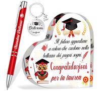 HOWAF Regalo Laurea Donna, Targa Cuore Decorativi Acrilico Placca Ornamenti Laurea, Dottoressa Penna a Sfera, Portachiavi Dottoressa, Regali per Laurea Dottoressa, Gadget Laurea, Bomboniere Laurea