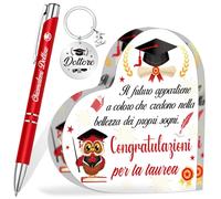 HOWAF Regalo Laurea Uomo, Targa Cuore Decorativa Acrilico, Penna a Sfera Dottore, Portachiavi Dottoressa, Gadget e Bomboniere per Neolaureati