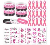 HOWAF Spille in Raso Rosa Nastro di Consapevolezza Rosa Braccialetti in Silicone con Nastro Rosa Tatuaggi Temporanei con Nastro Rosa per Decorazioni per Feste per La Consapevolezza del Cancro al Seno