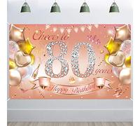 HOWAF Striscione Donna 80 Compleanno Decorazione Oro Rosa, Tessuto Sfondo Striscione per Donna 80 Anni Compleanno Decorazione Addobbi Interno Esterno Parete