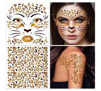 HOWAF Tatuaggi Temporanei Leopardo Tatuaggi, Tatuaggi Viso Leopardo, Tatuaggi Halloween Tatuaggio Viso per Costume Halloween