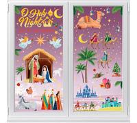 HOWAF Vetrofanie Natalizie per Finestre Presepe Completo, Adesivi Natalizi per Finestre Presepe Natalizio Completo Statuine Presepe Adesivi Finestre Natale Natività Presepe per Decorazioni Natalizie