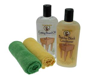 Howard Oil & Howard Butcher Block Conditioner (355 ml) con panni per l'uso su blocchi da macellaio, taglieri, taglieri e utensili da cucina in legno