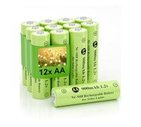 Howardly Batteria ricaricabile AA Ni-MH da 1,2 V, doppia batteria ricaricabile da 900 mAh 1,2 V pre-caricata, ad alta capacità per luci solari esterne, lampade da prato, luci a stringa (AA-900 mAh-12