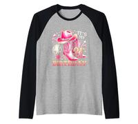 Howdy - Cappello da Cowboy da Donna, con Stivali Rosa, Palla da Discoteca per 21° Maglia con Maniche Raglan