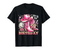 Howdy - Cappello da Cowboy da Donna, con Stivali Rosa, Palla da Discoteca per 21° Maglietta