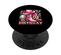 Howdy - Cappello da cowboy da donna, con stivali rosa, palla da discoteca per 21° PopSockets PopGrip Adesivo