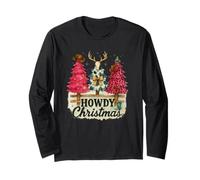 Howdy Christmas Western Trees Cowprint Leopard Cowboy Maglia a Manica