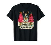 Howdy Christmas Western Trees Cowprint Leopard Cowboy Maglietta